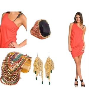 Haute Hippie Coral One Shoulder Dress